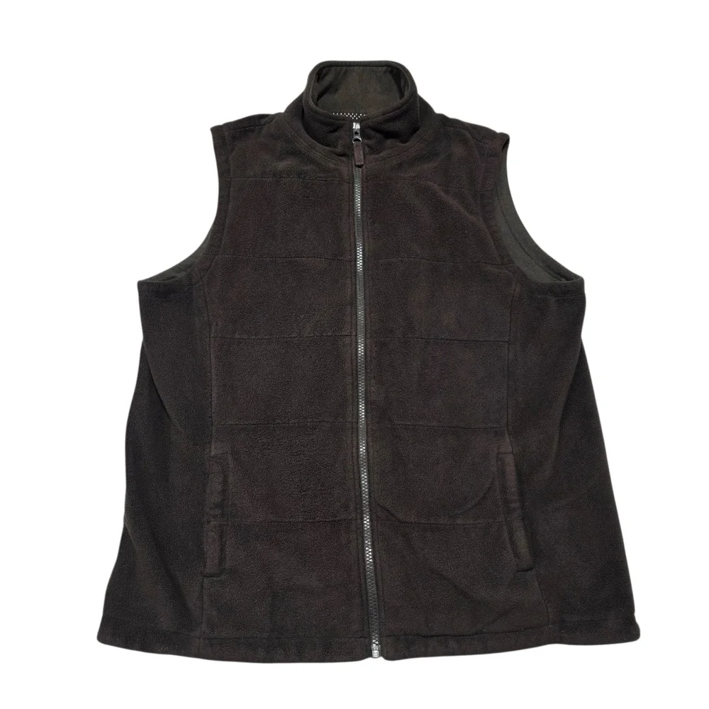 Lands End Womens‎ Brown Fleece Vest Size Medium Zip Up Pockets